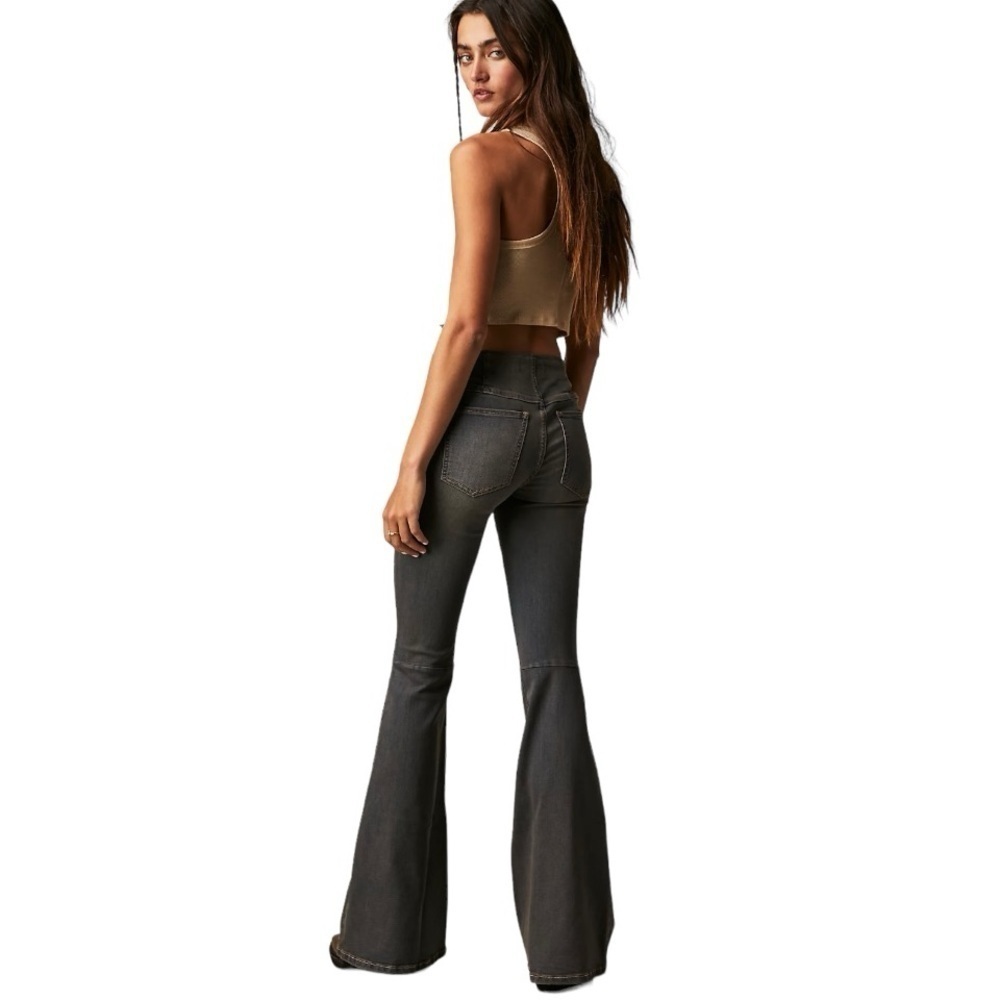 Free People Gray Penny Pull On Stretch Denim Flare Retro Jeans Women’s 27 - Picture 3 of 15